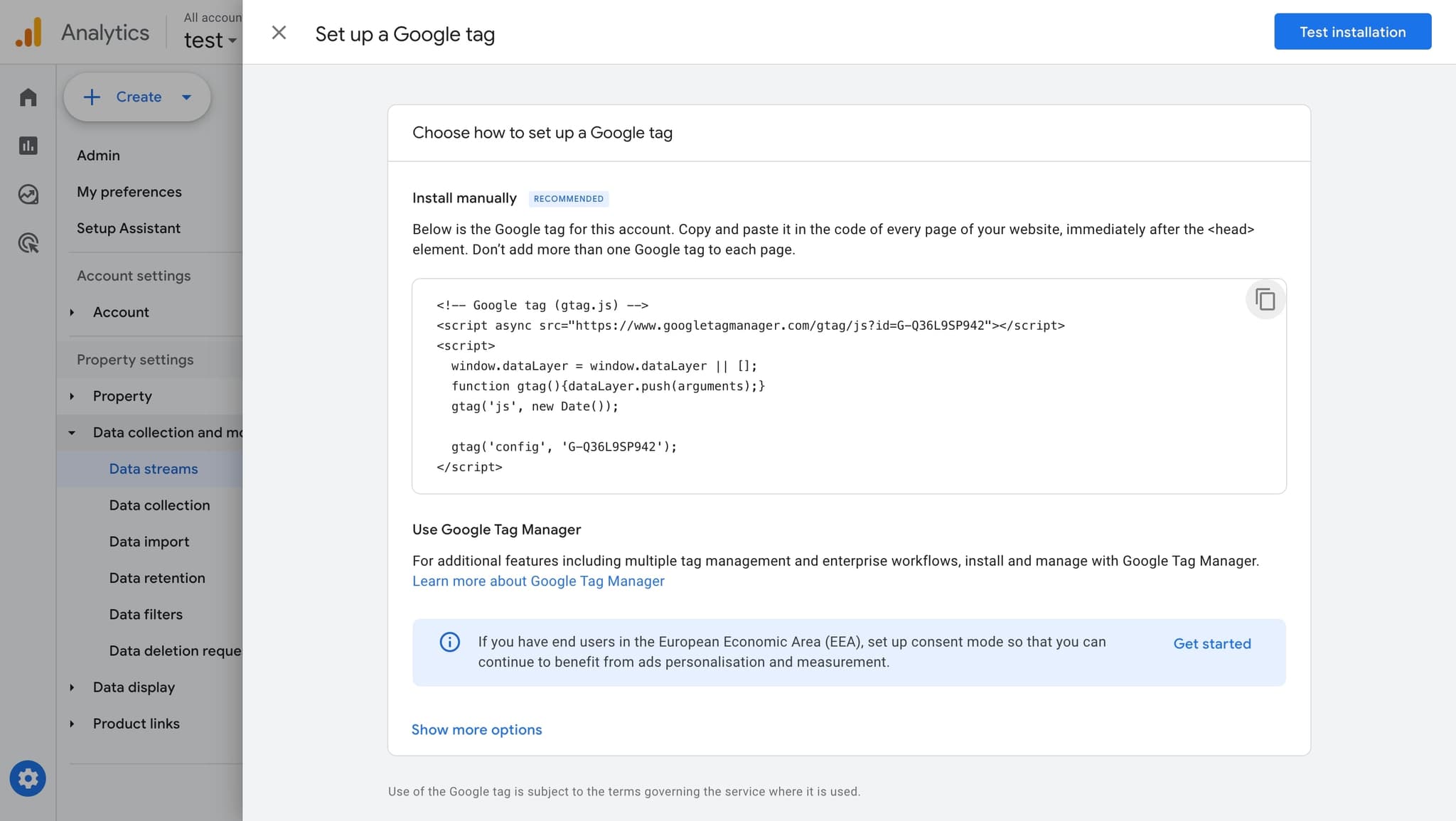 Copy your Google tag code