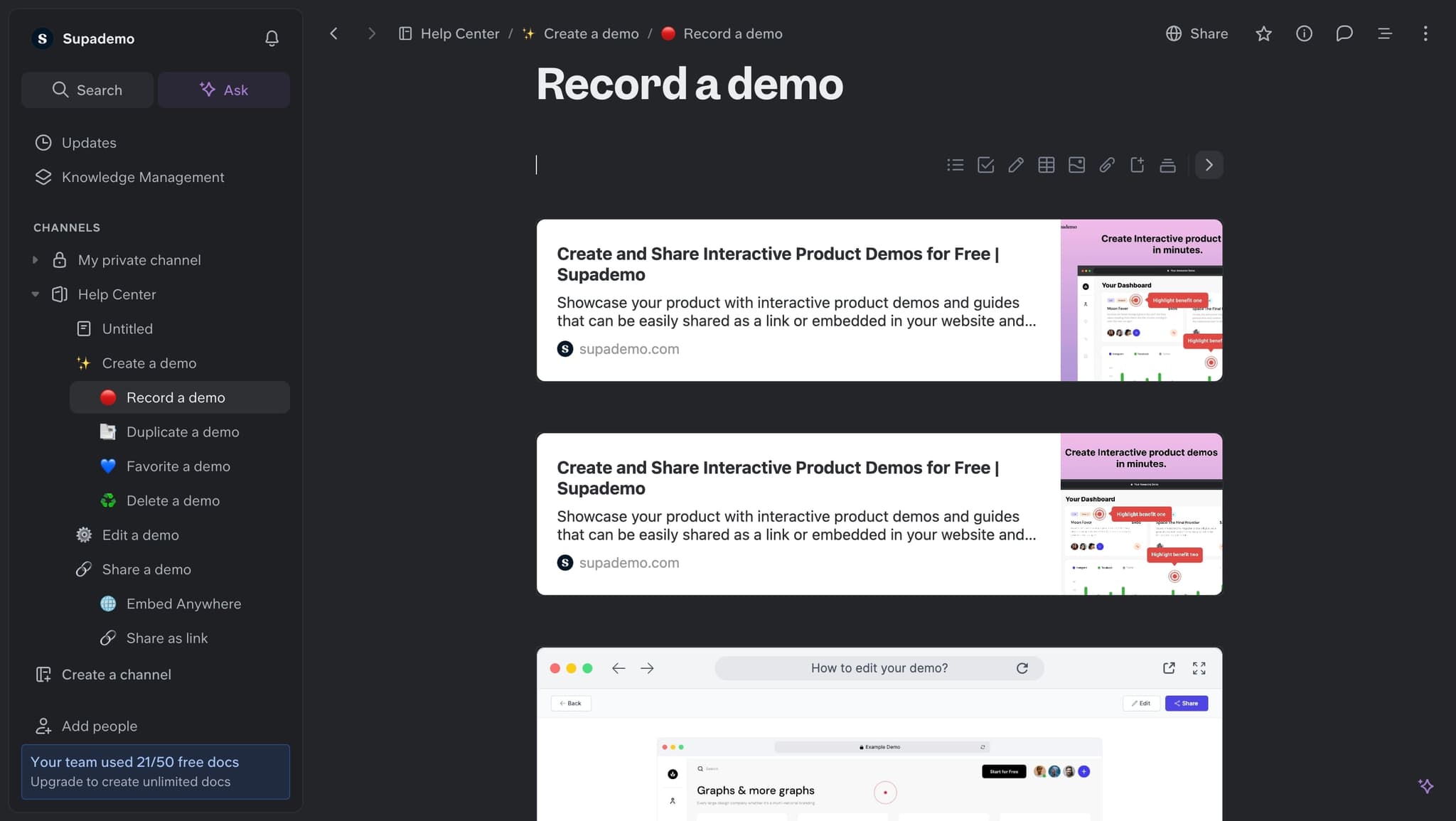 Access the embed insertion menu