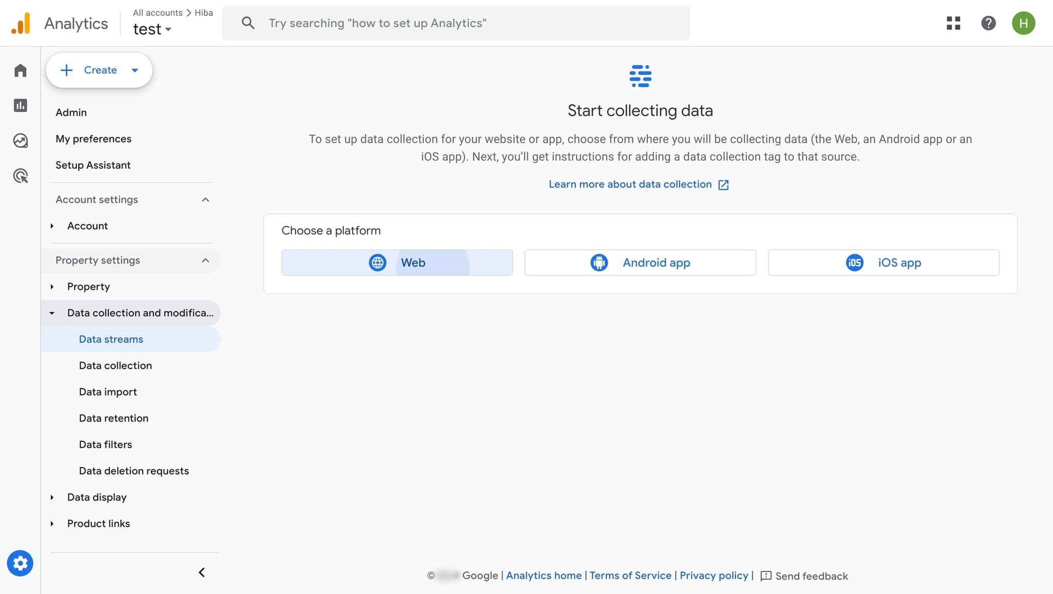 Select or create a data stream