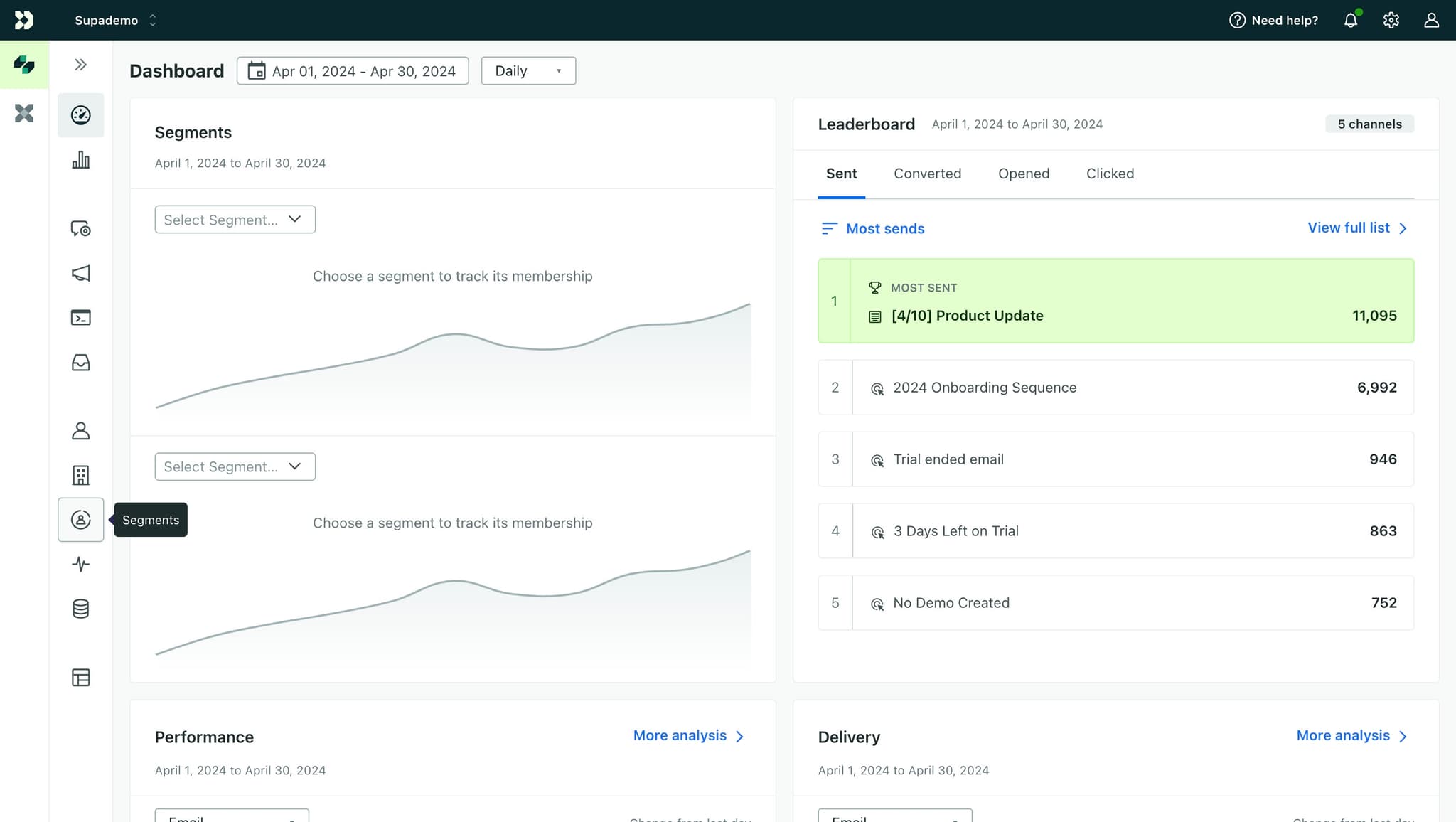 Navigate to the segments section