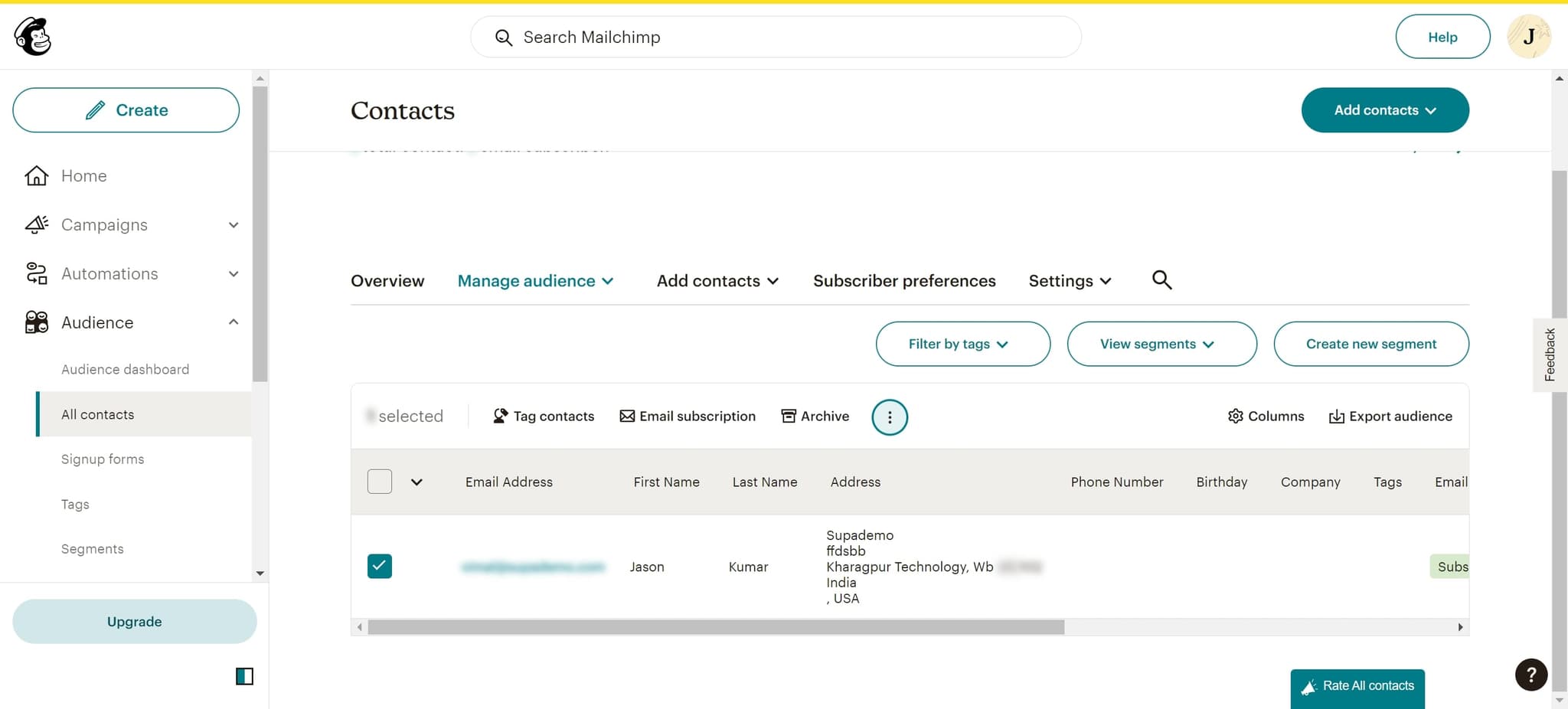 Open contact options menu