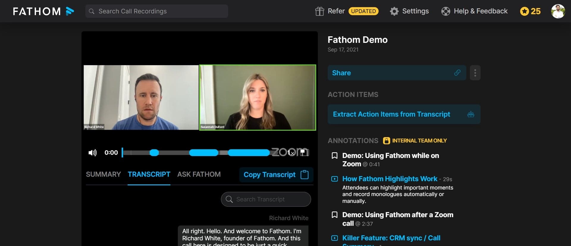 Search for keywords in the transcript