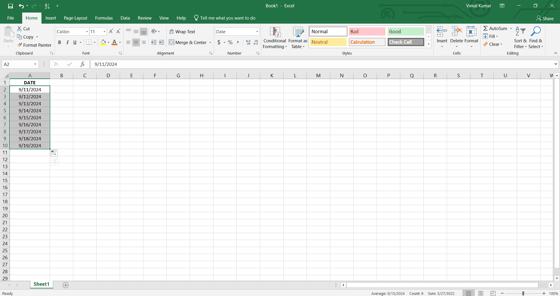Select cells with dates