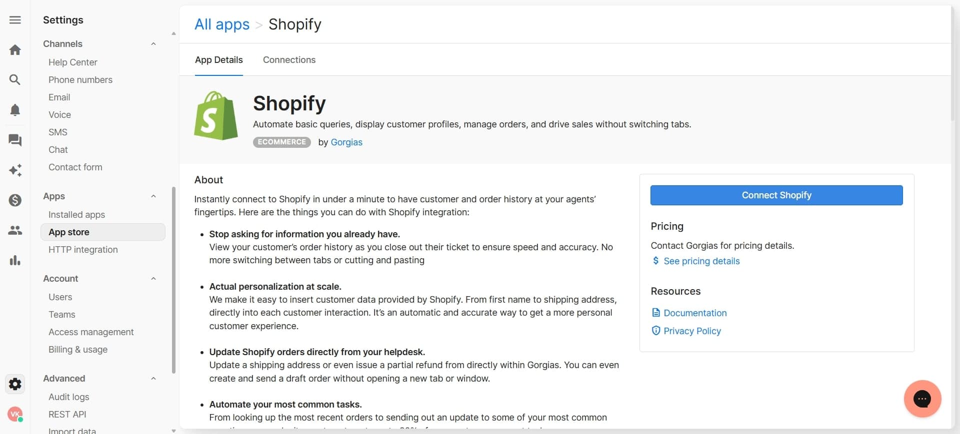 Select your Shopify store