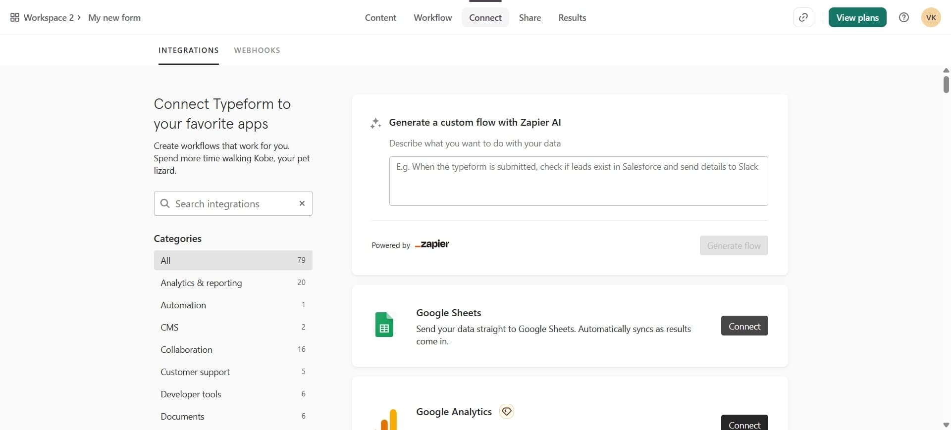 Authorize Typeform to access Google Sheets