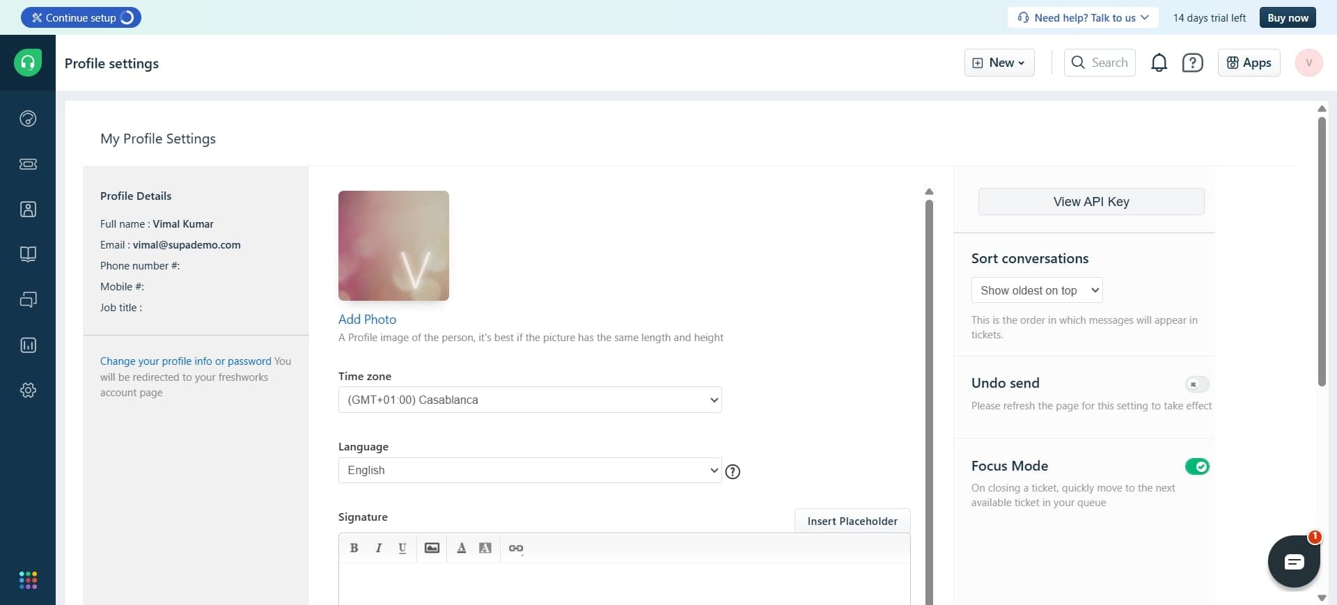 Select Settings from the dropdown