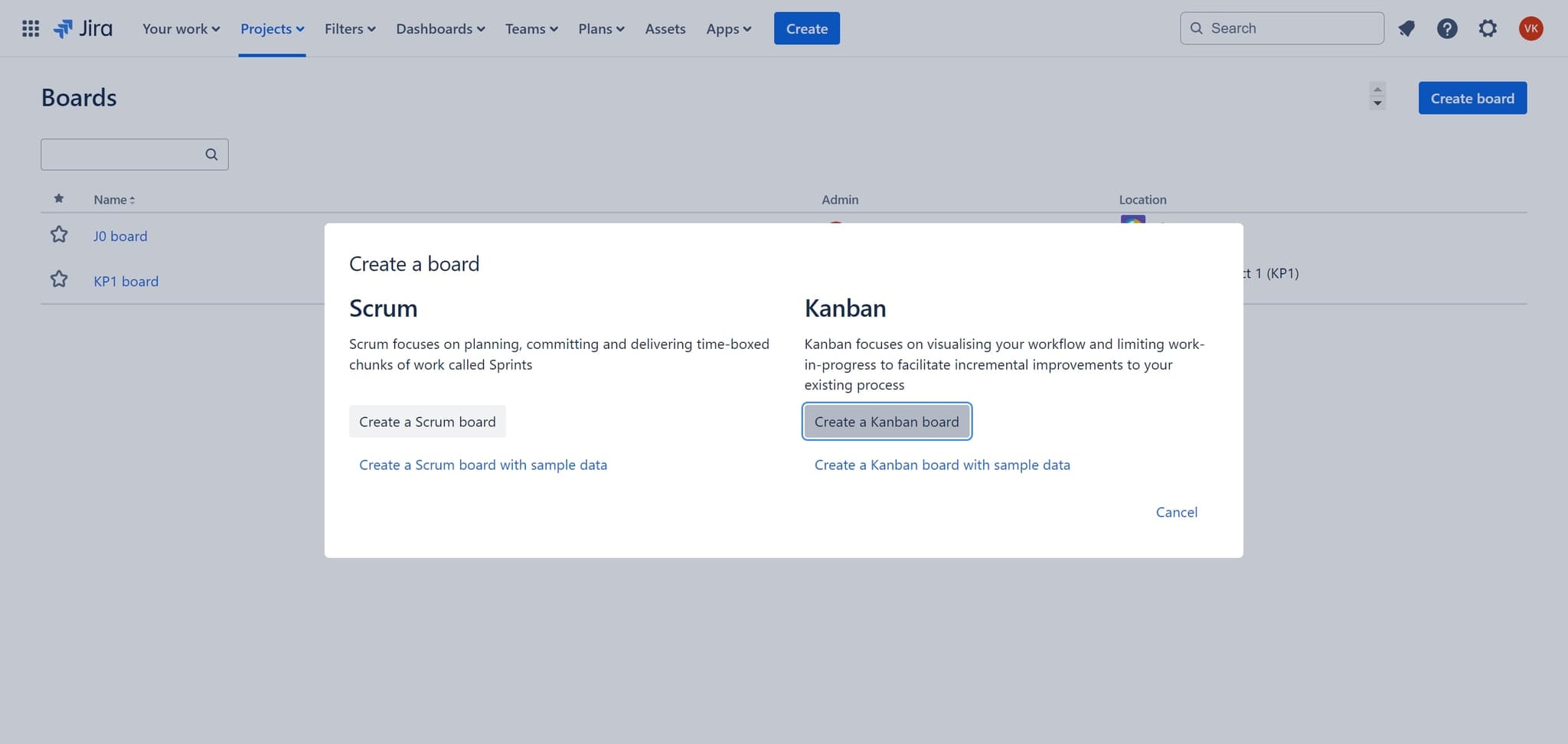 Select Kanban Board Type