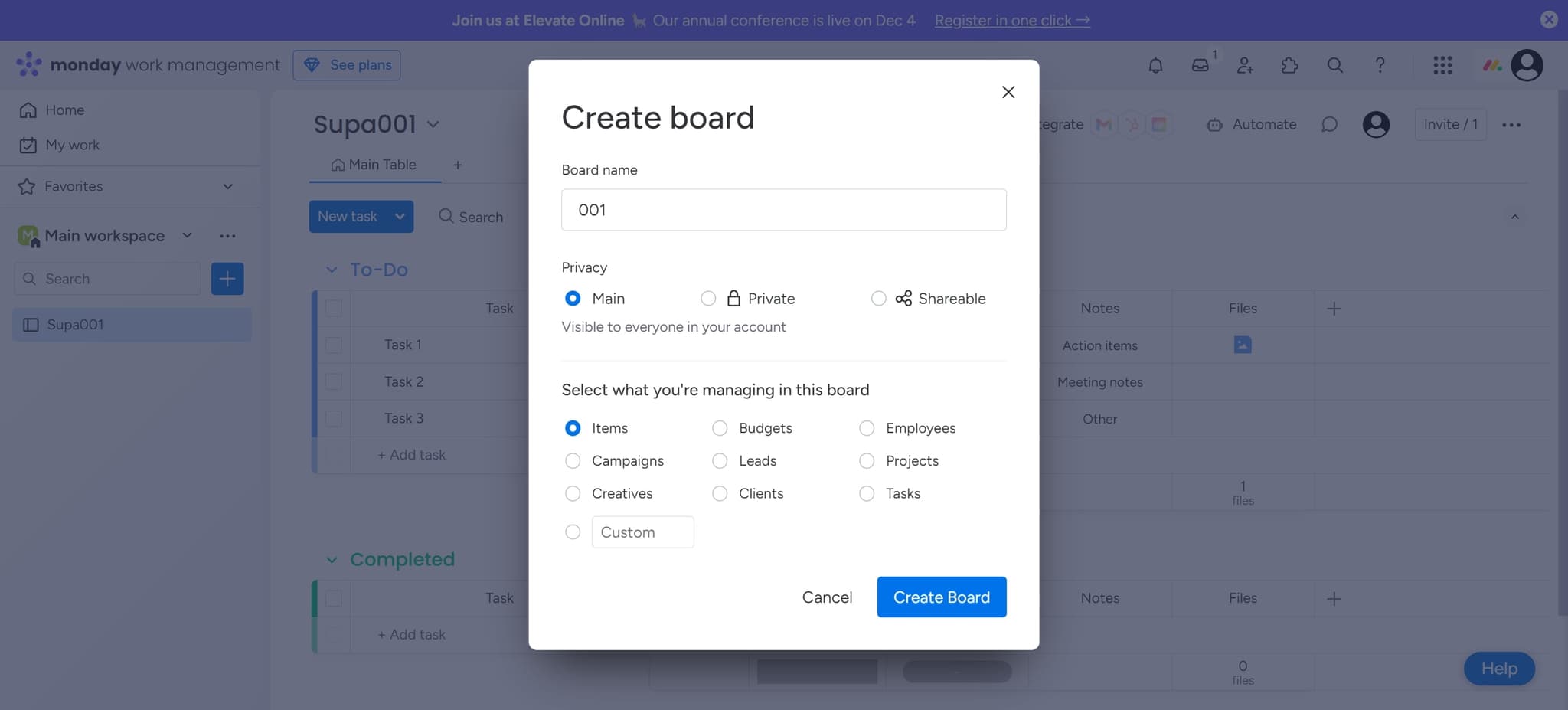 Access the creation interface