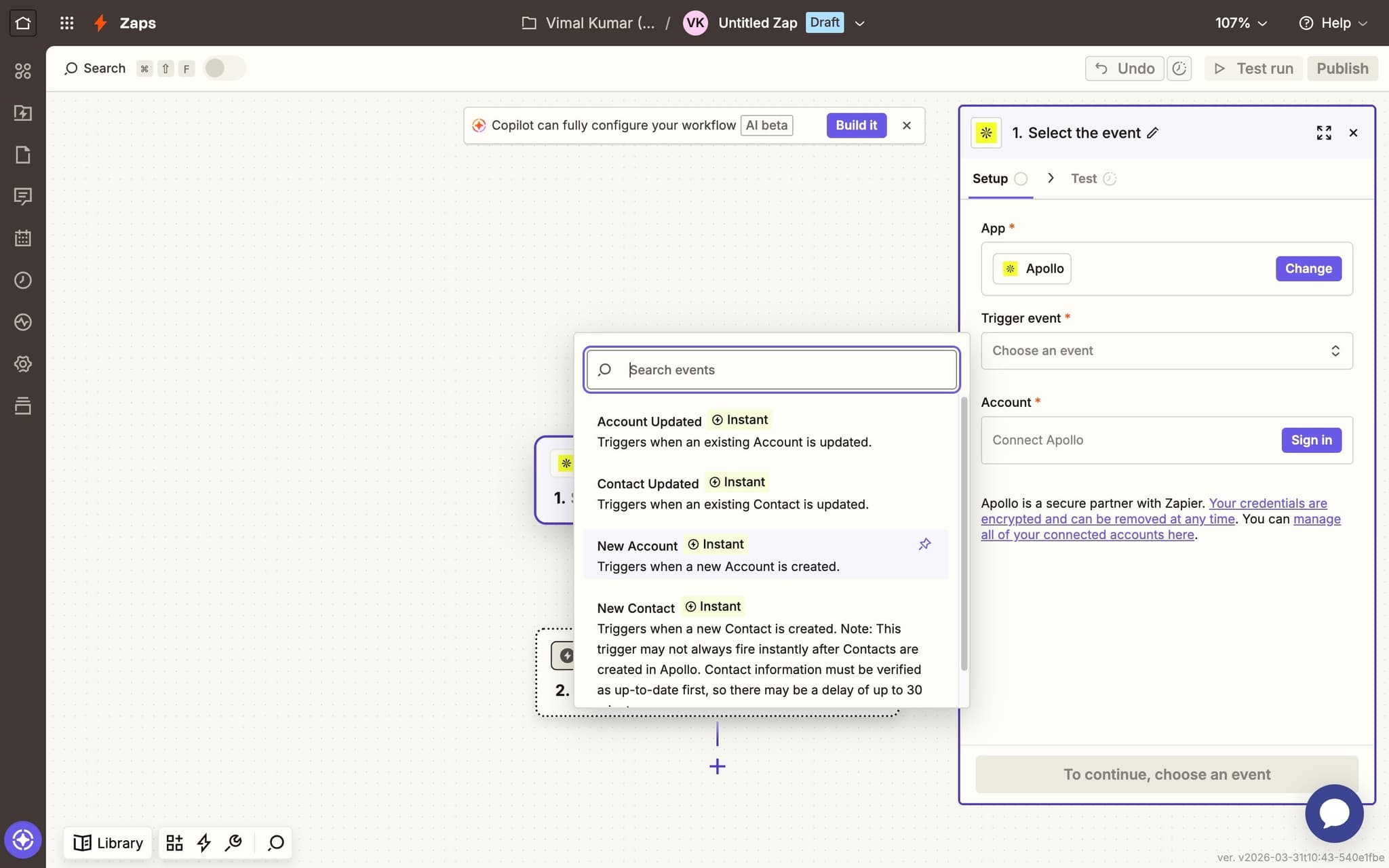Select New Account as the trigger