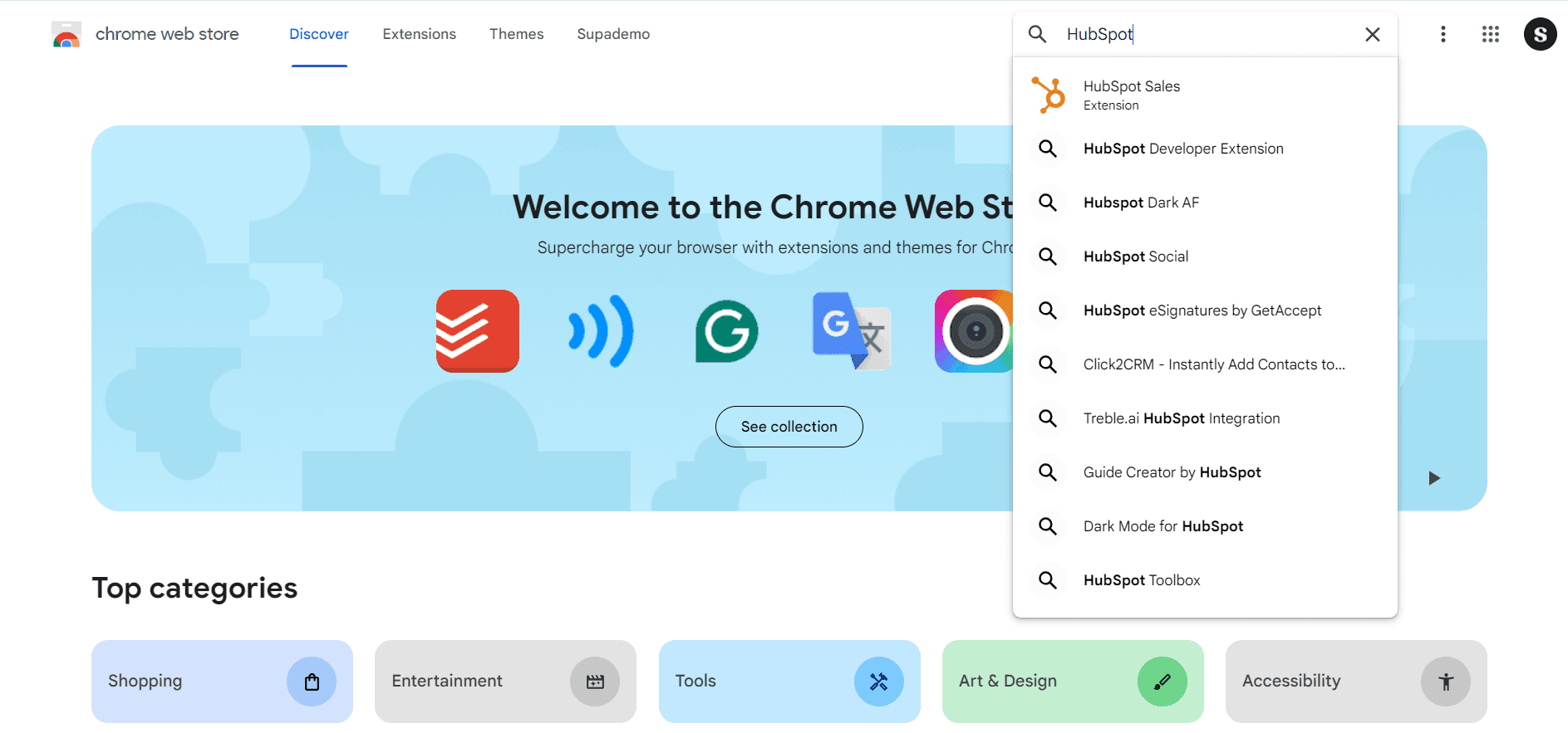 Search for HubSpot extension