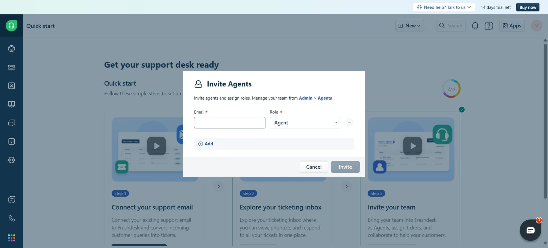 Click the add agent button