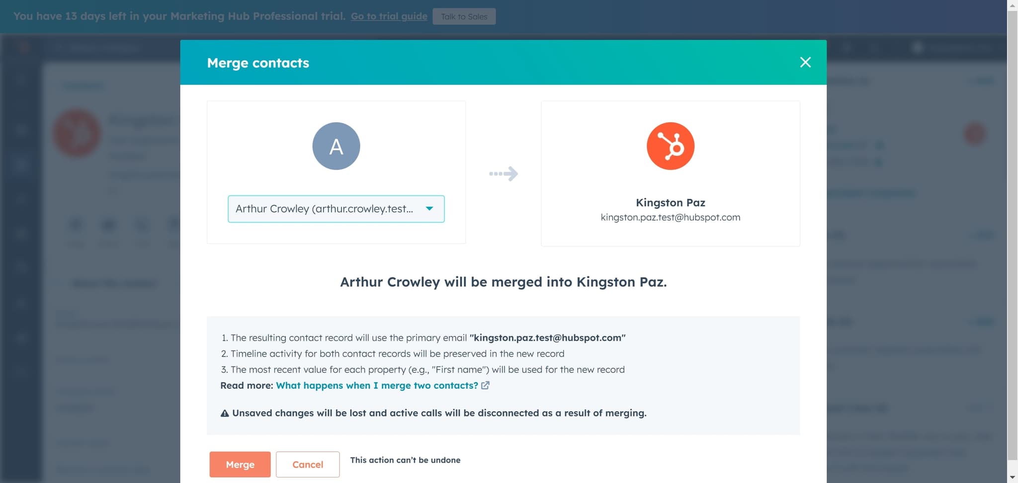 Click on Merge to confirm