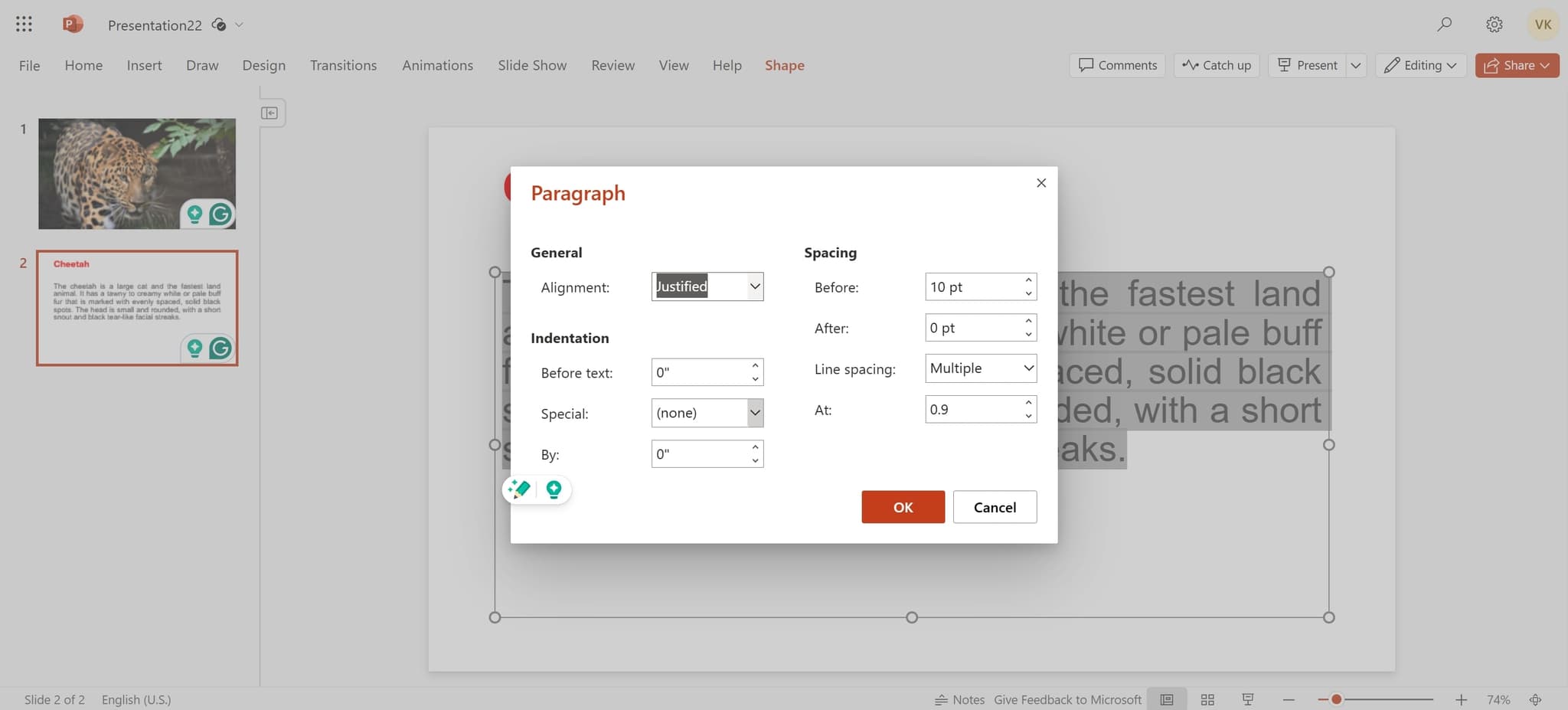 Navigate to indentation settings