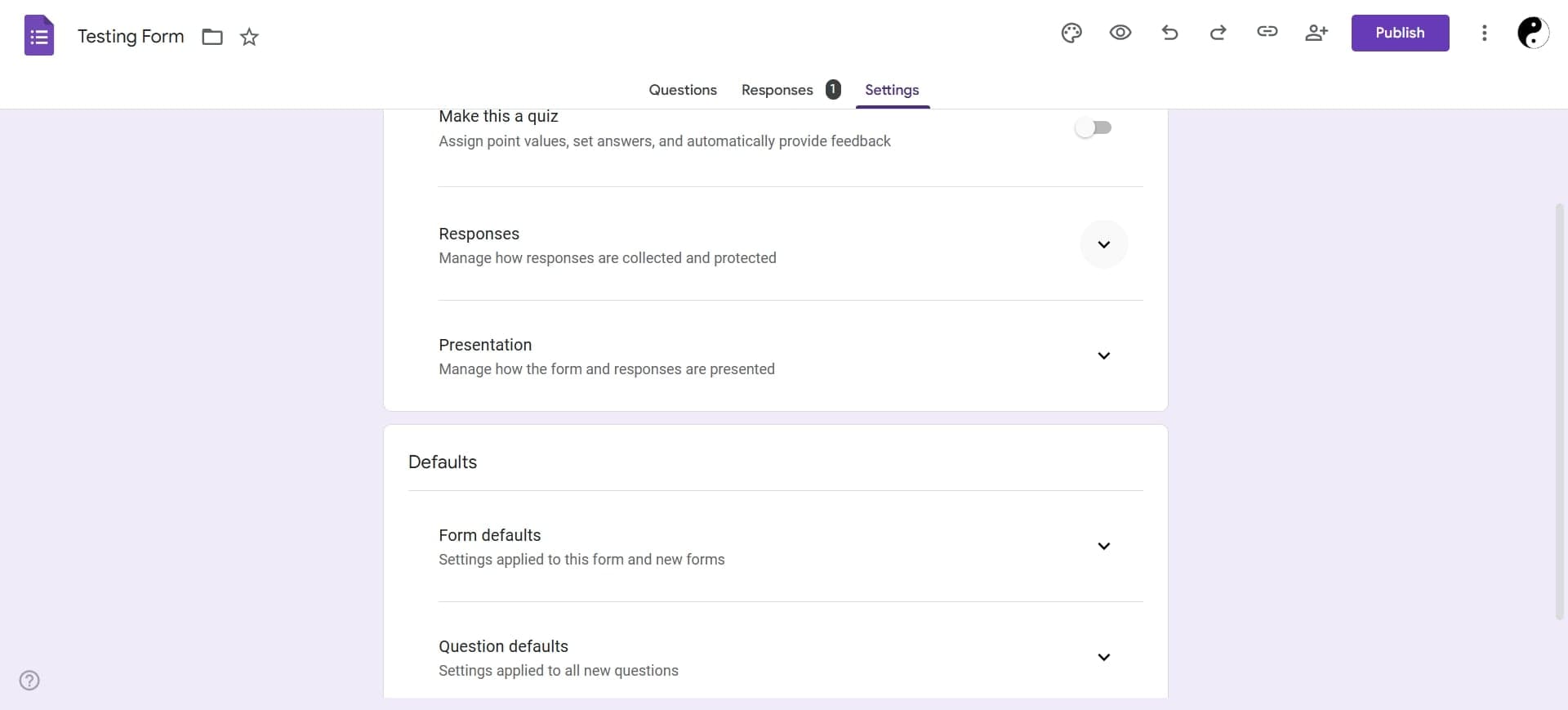 Navigate to the Responses tab