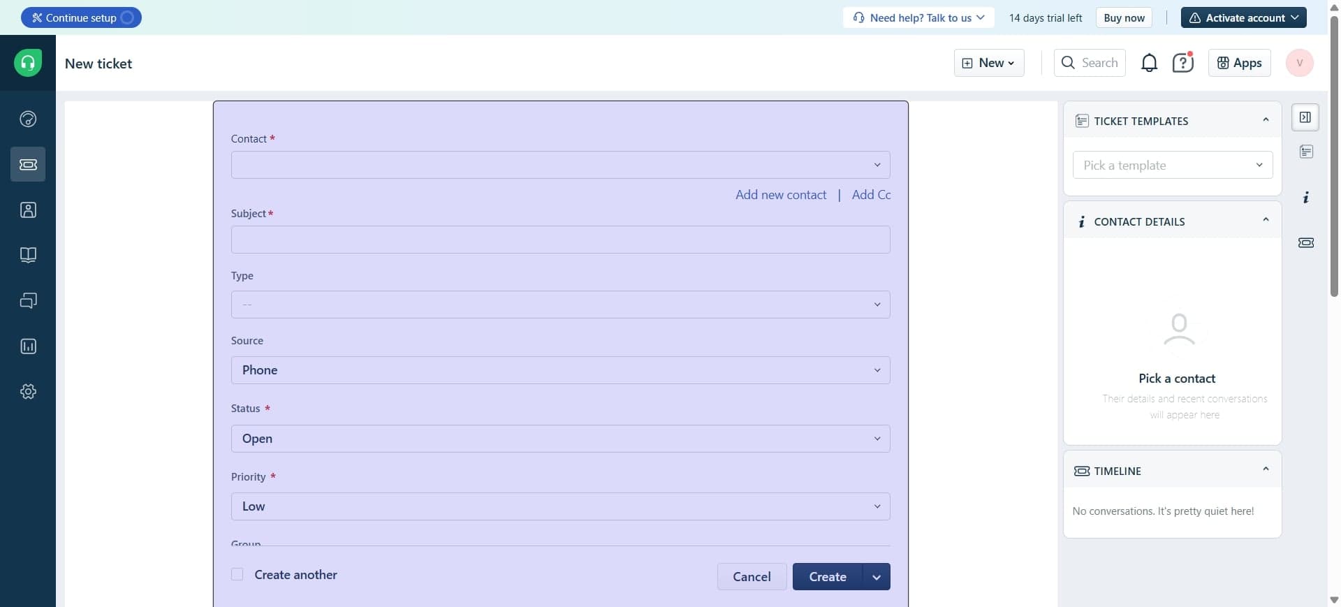 Select 'New Ticket' button