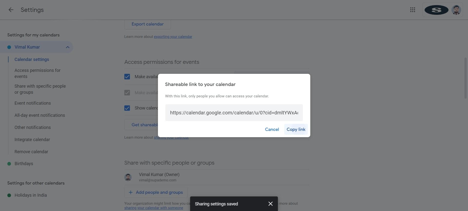 Copy the generated link