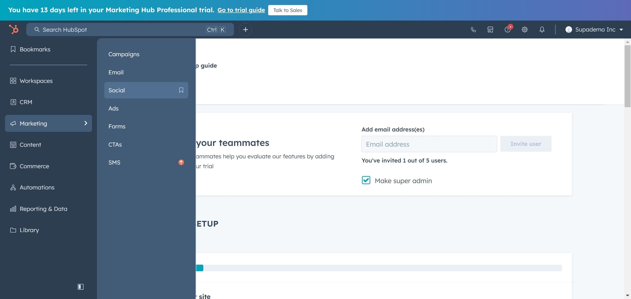 Select Social Settings