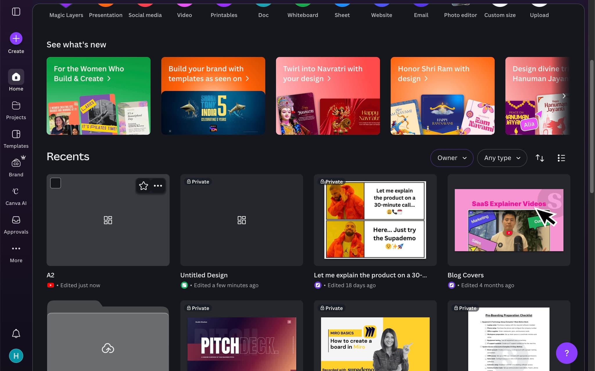 Log in to your Canva dashboard