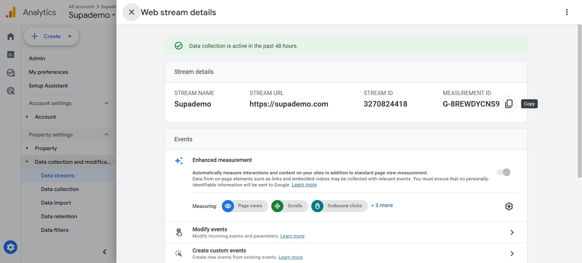 Copy the measurement ID