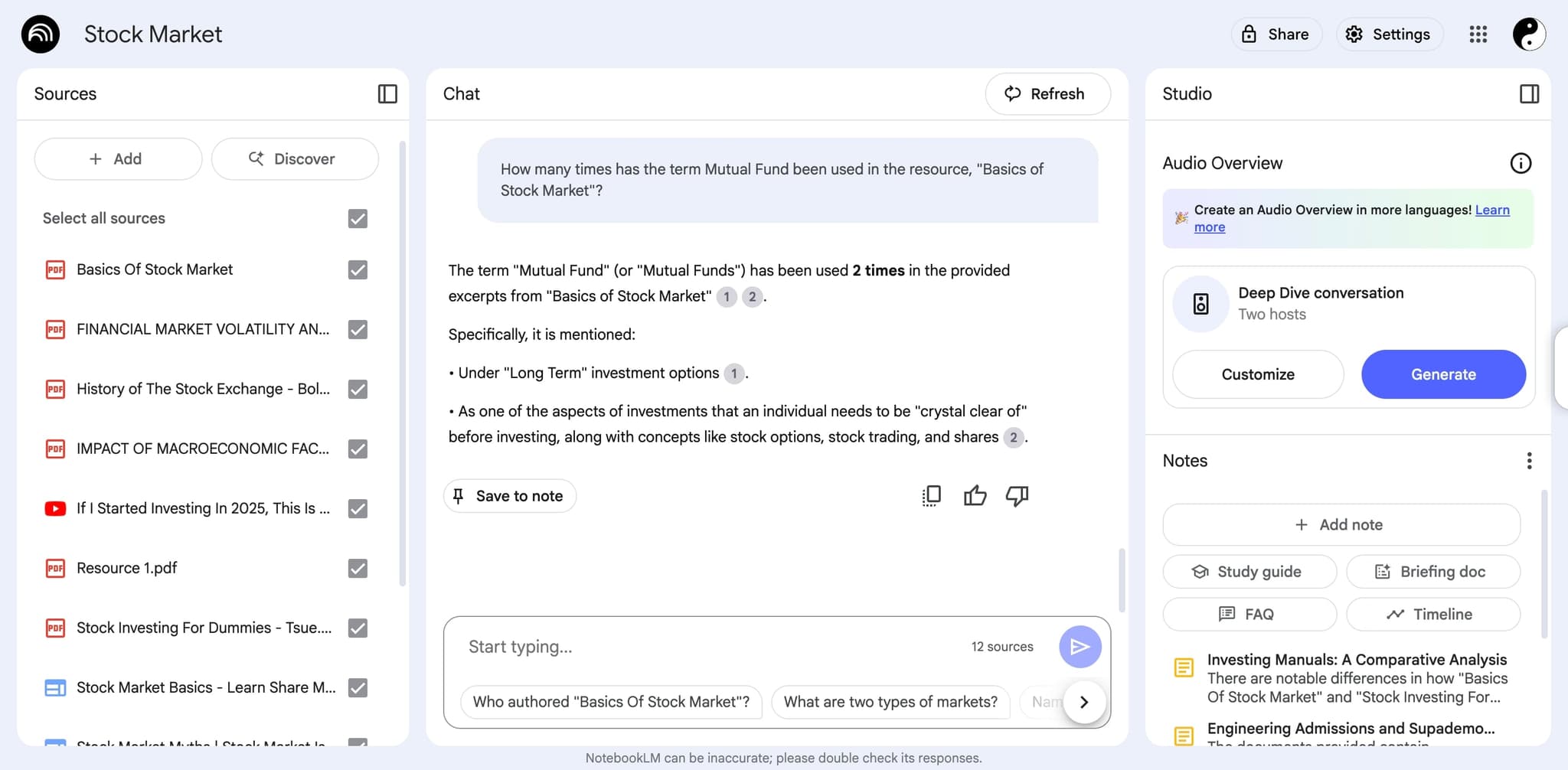 Select sources for audio generation