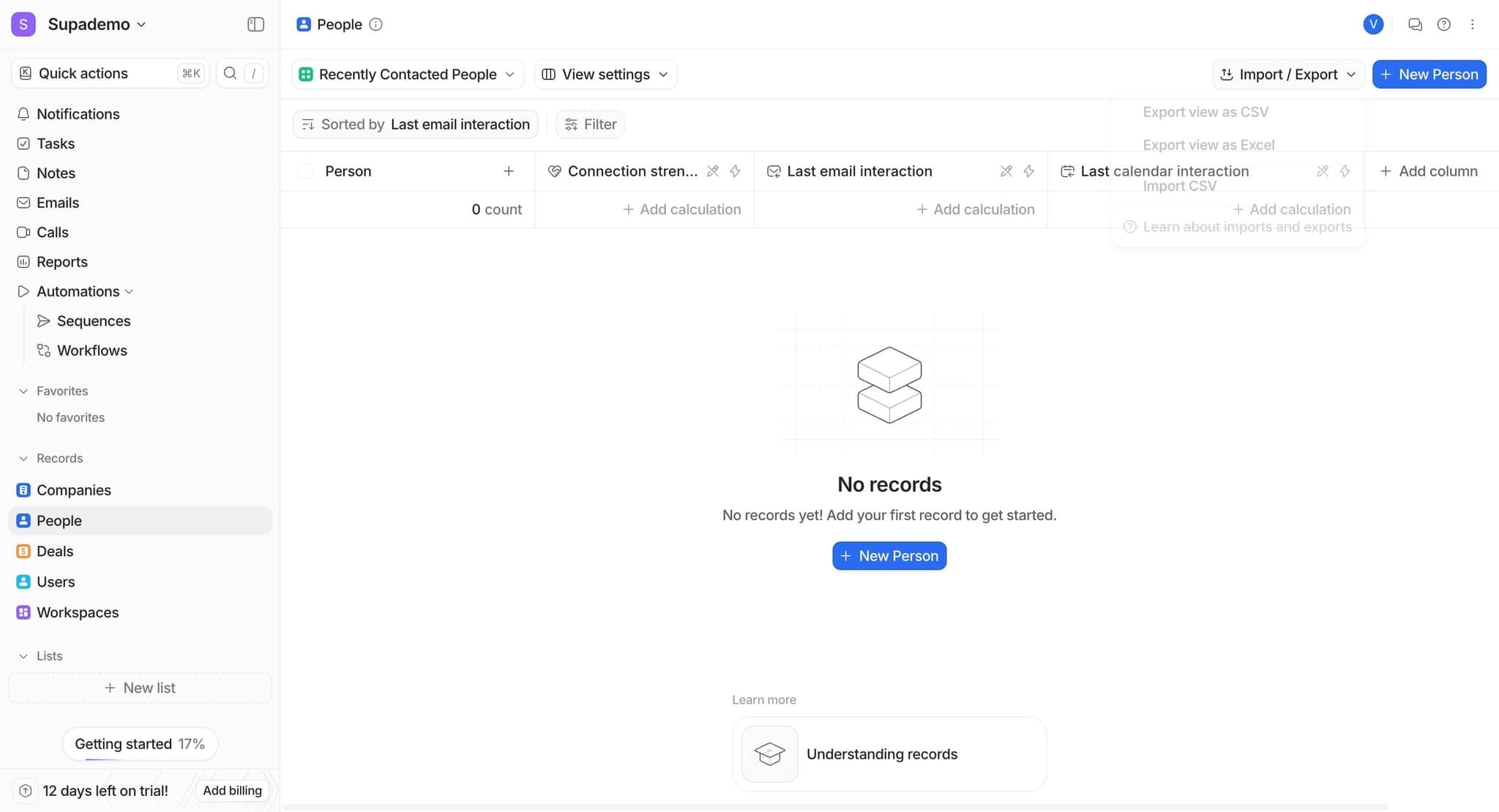 Access the import feature