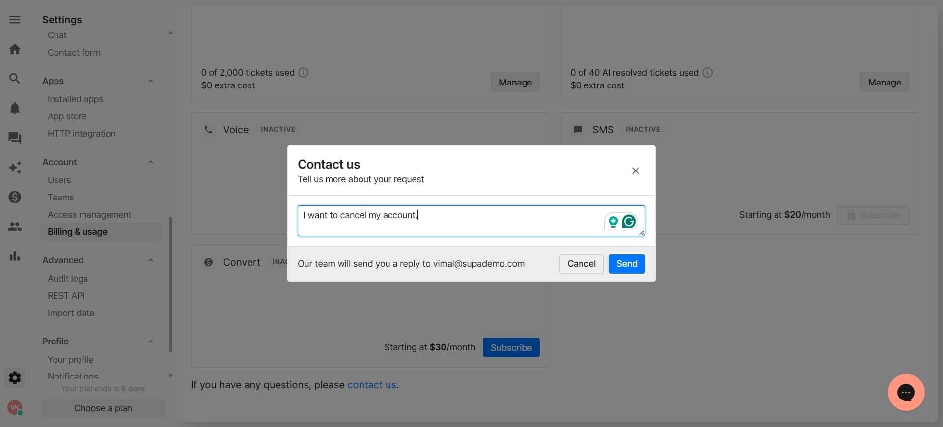 Confirm cancellation and complete process