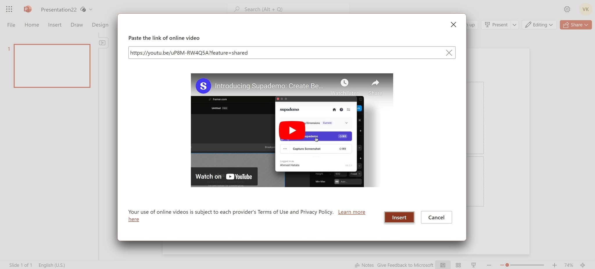 Insert the video into your slide