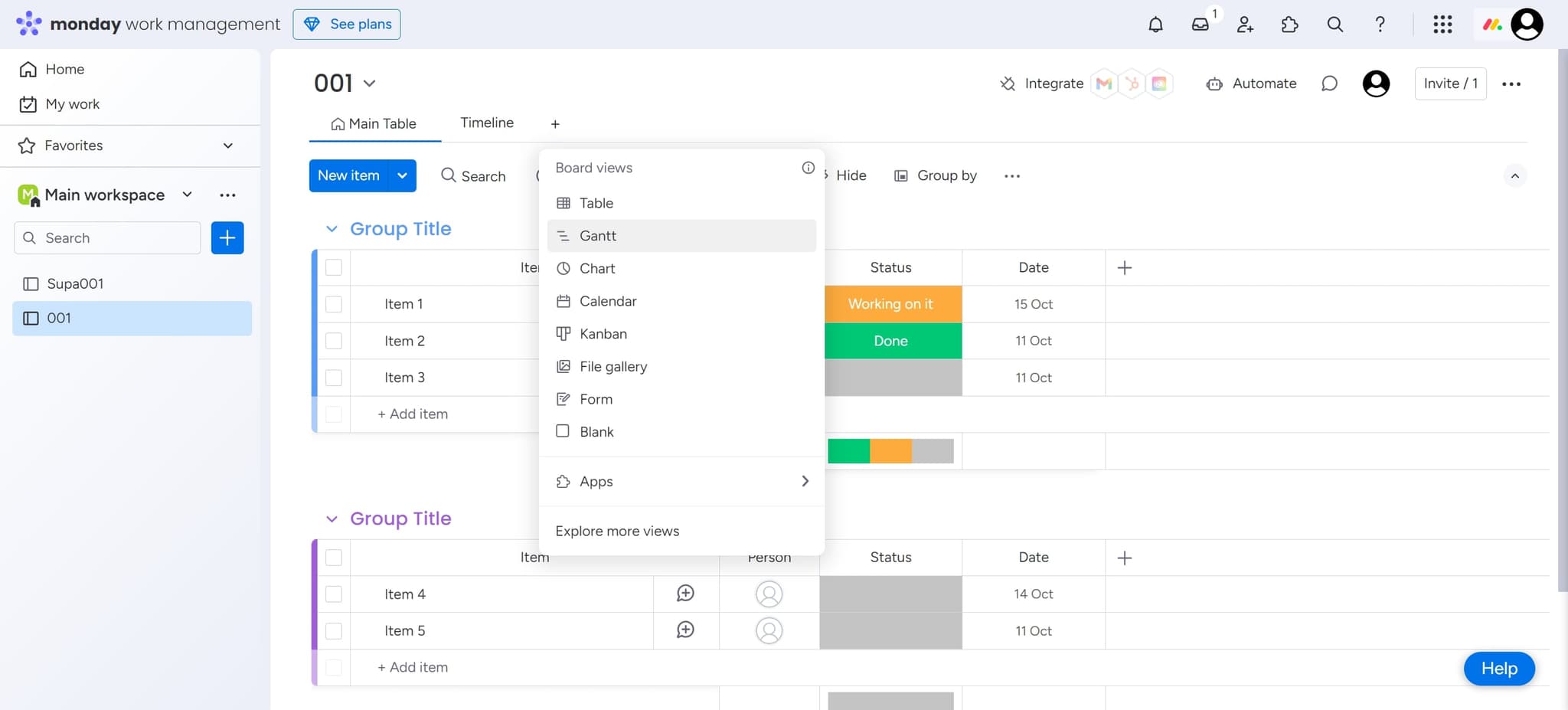 Choose Gantt chart view