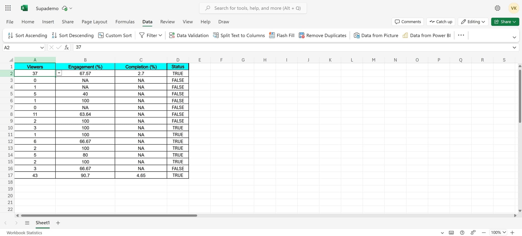 Select your data range