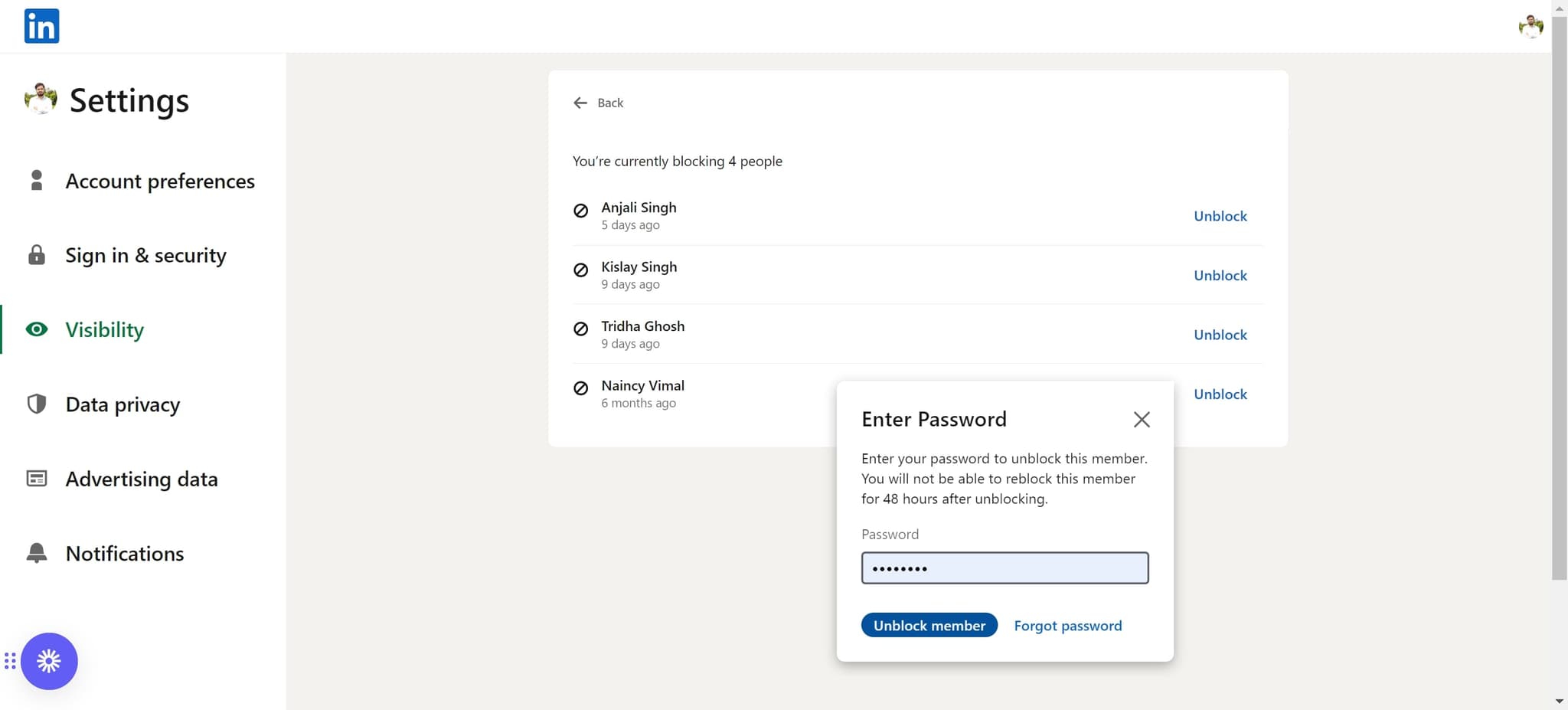 Click Unblock member