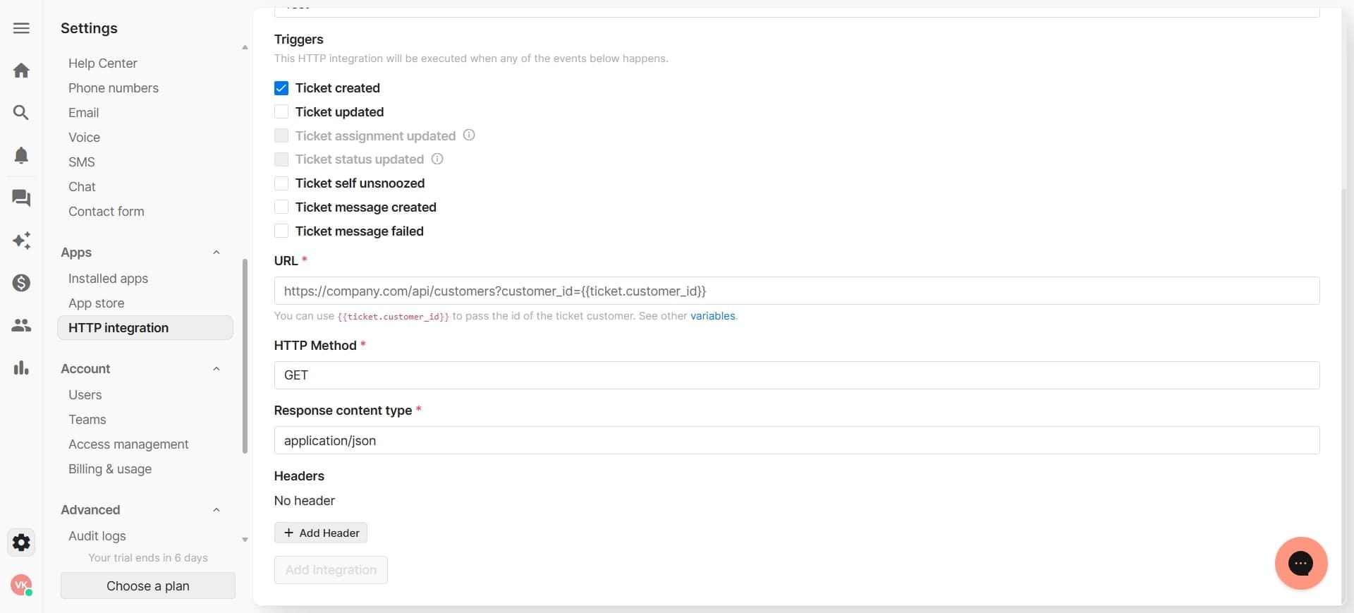 Define request parameters and headers