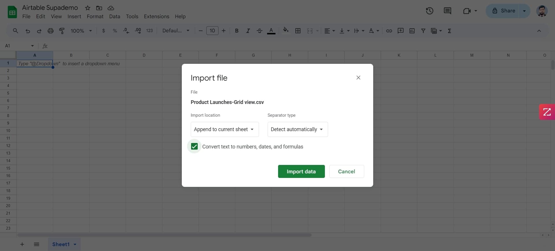 Confirm file selection