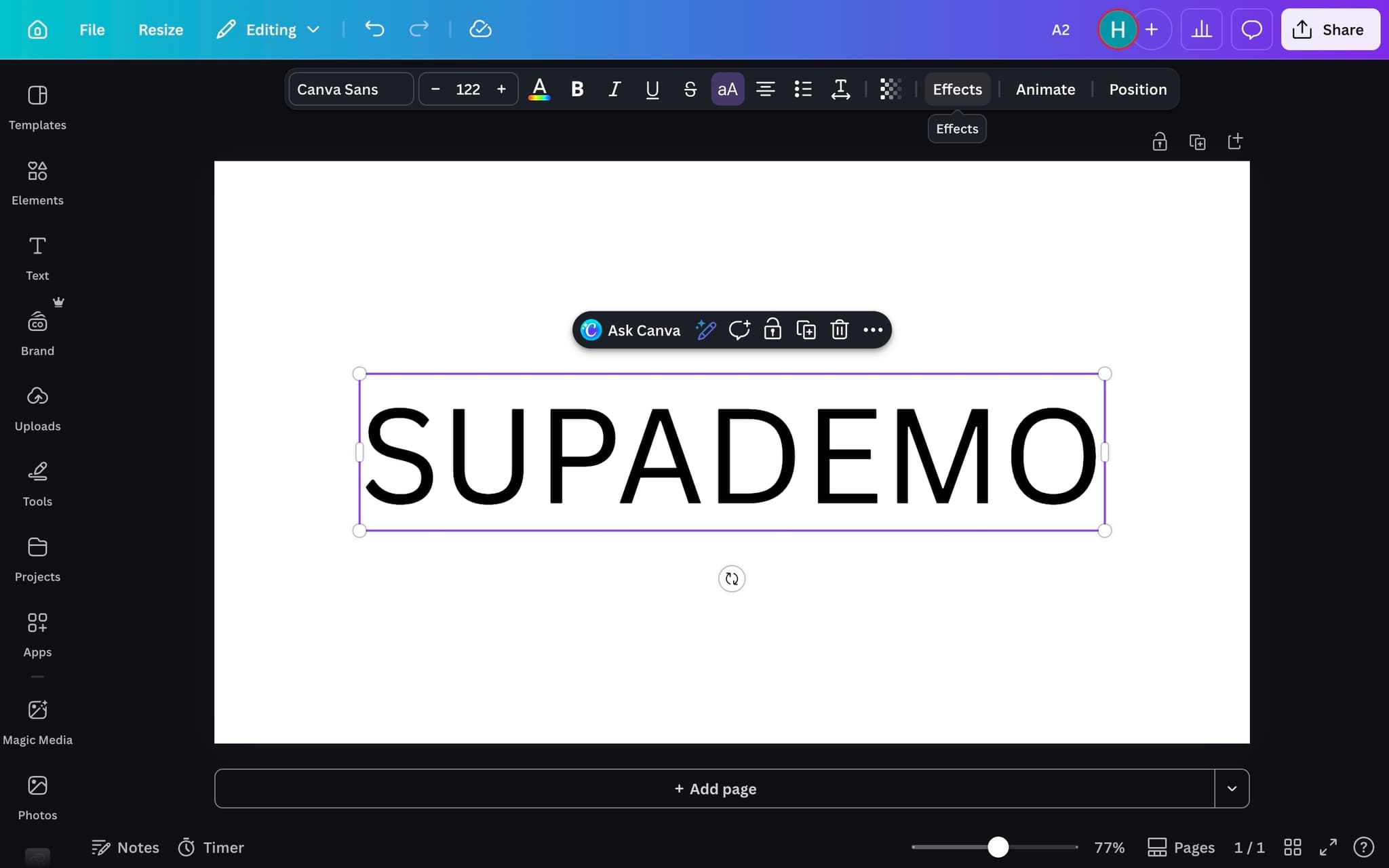 Click the Effects button