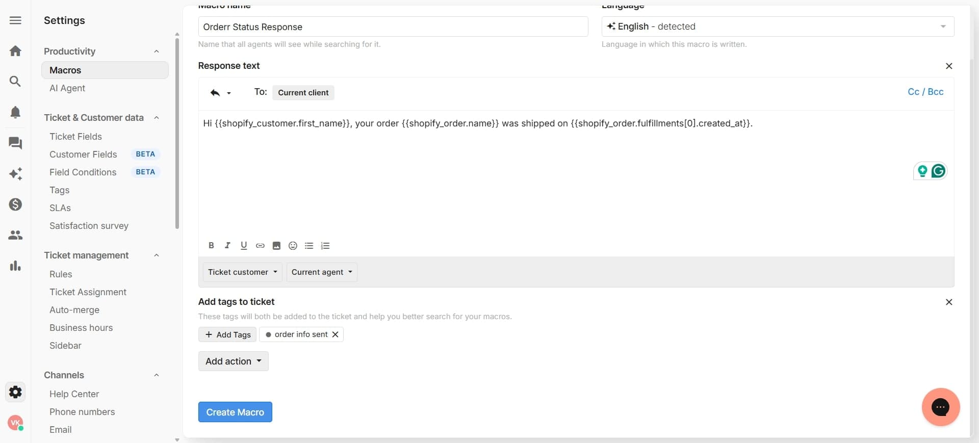 Save and test your macro