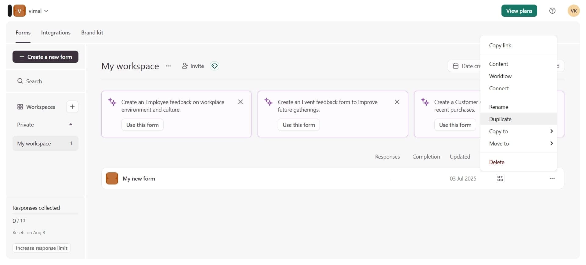 Select the duplicate option