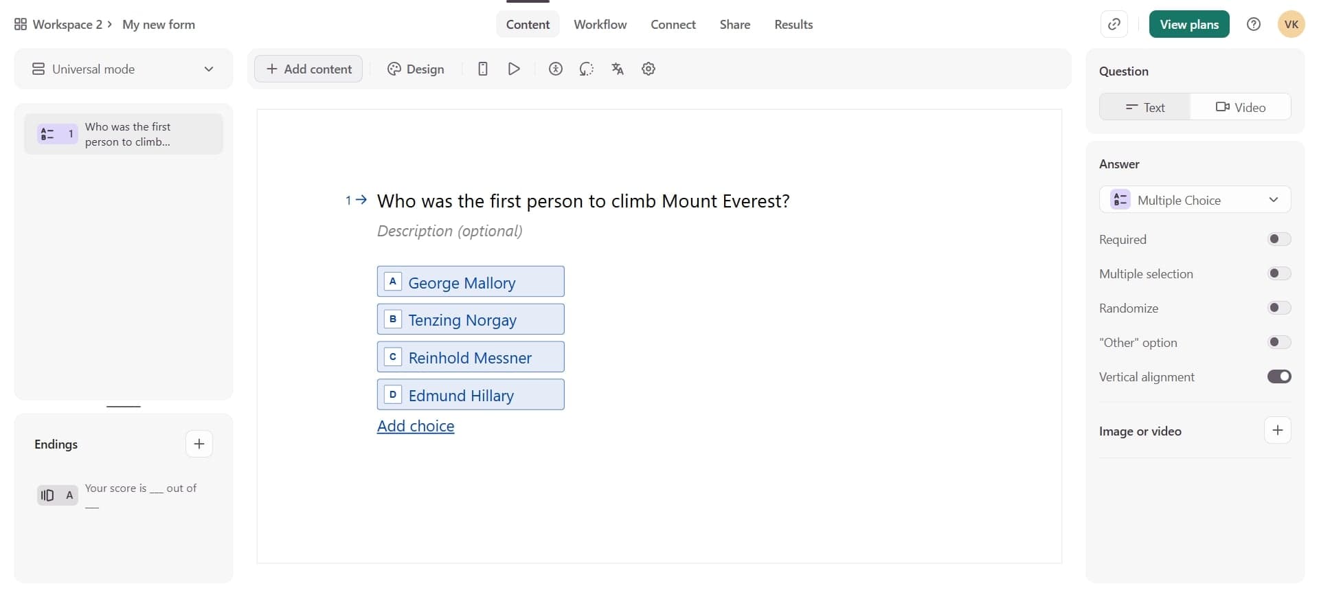 Create a new form or open existing one