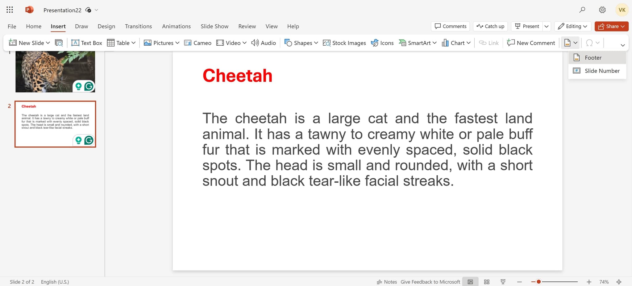 Select the Footer option
