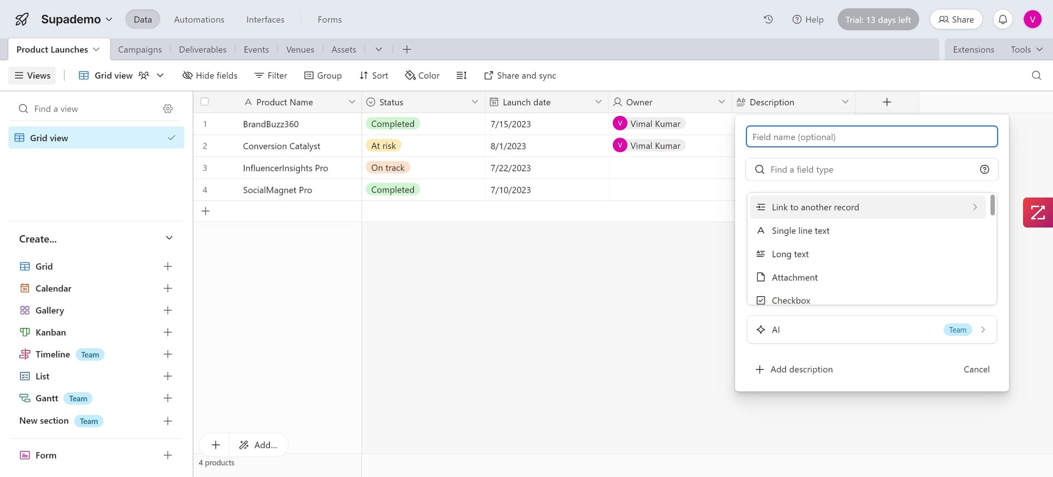 Click on 'Link to another record'
