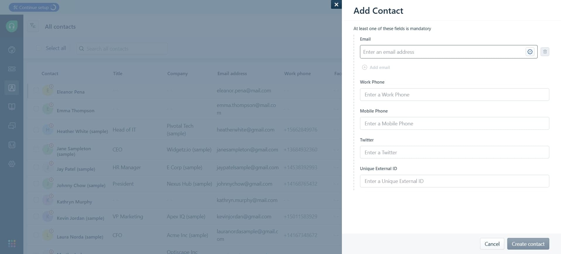 Enter customer name and email