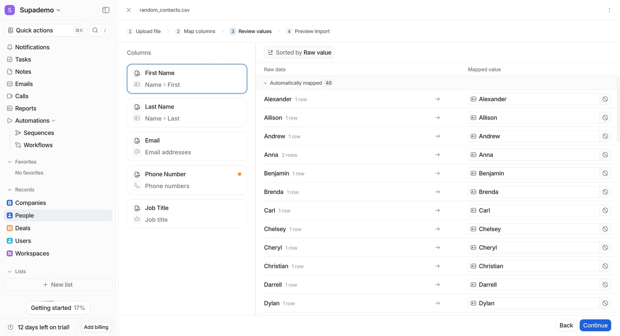 Review unmapped fields