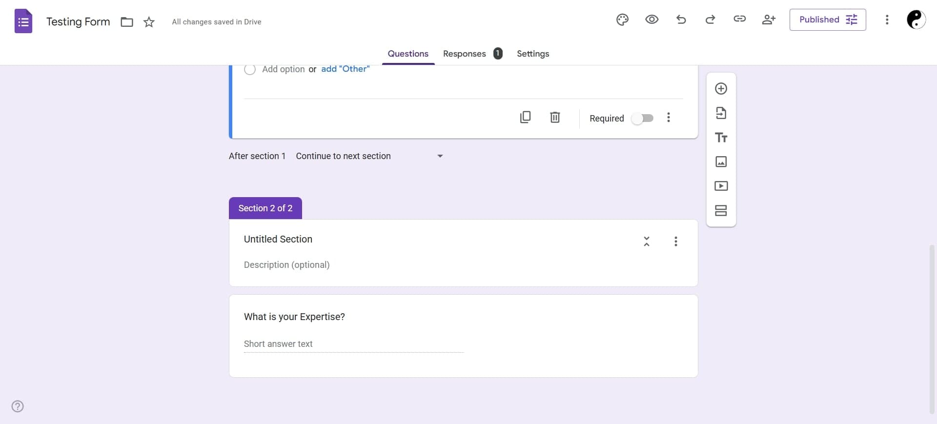 Select 'Go to section based on answer'