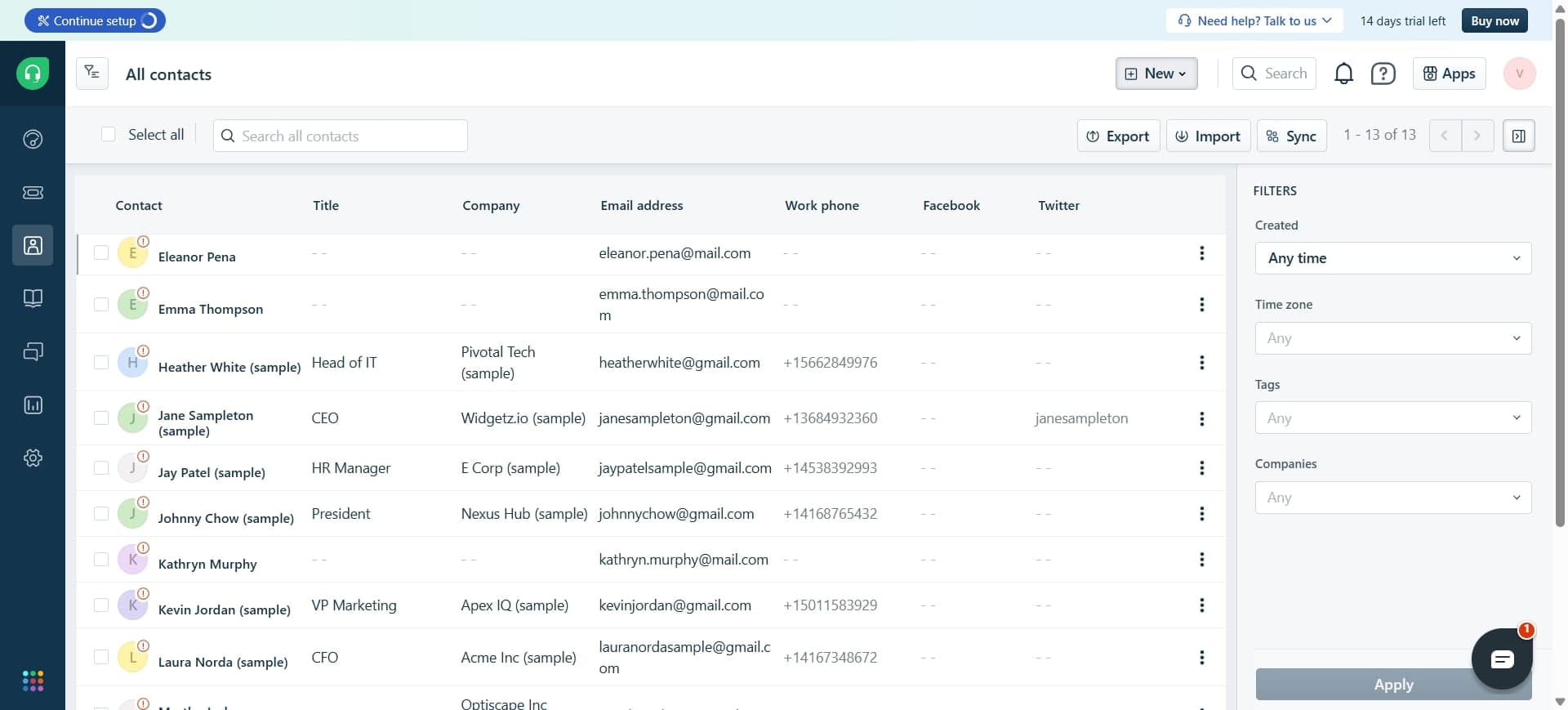 Navigate to the Contacts section