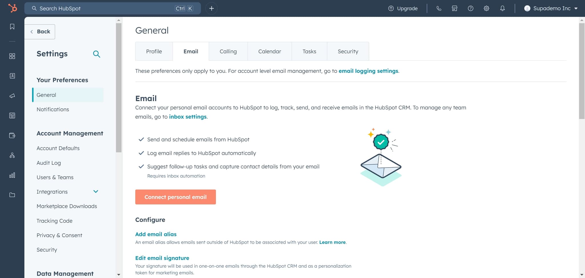 Choose personal email connection