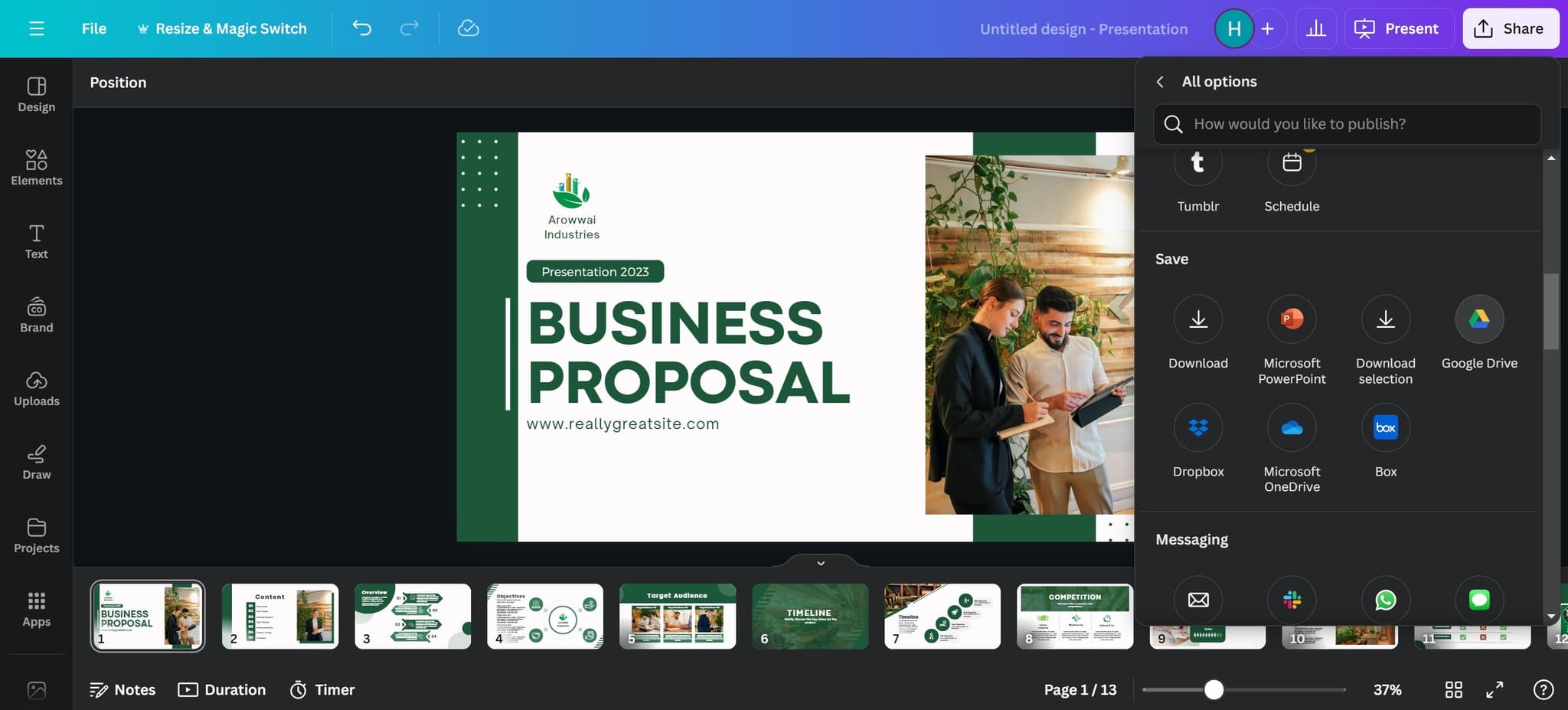 Select export destination