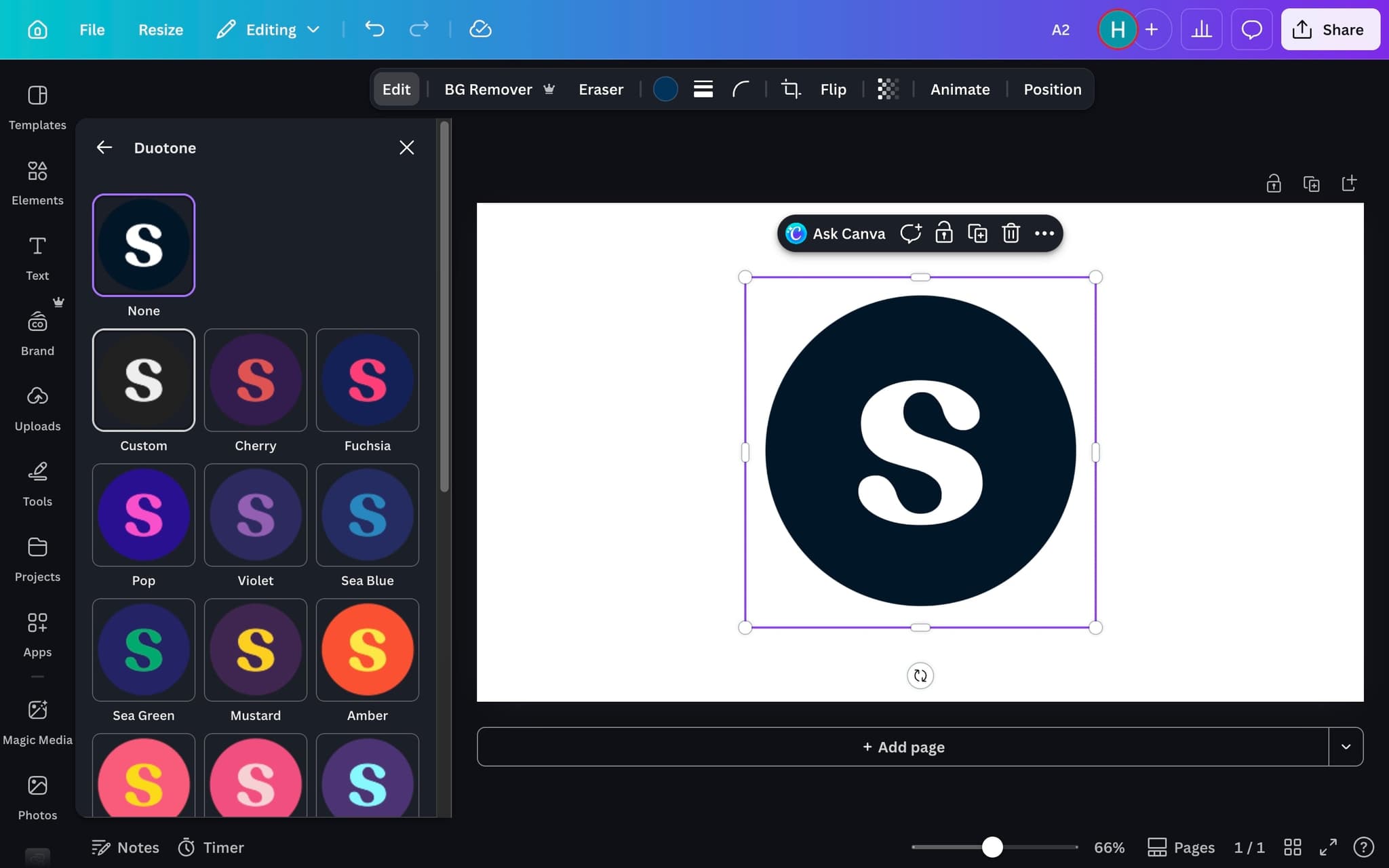 Click Custom to set your own colors