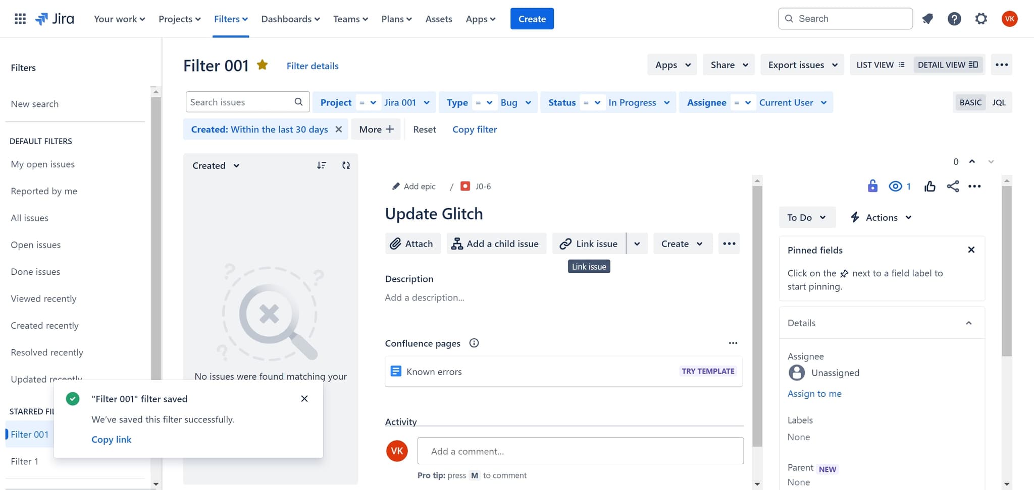 Confirm the filter count
