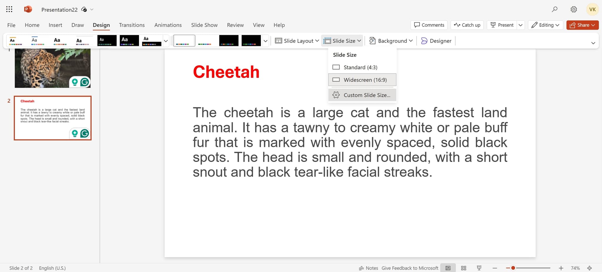 Select Custom Slide Size