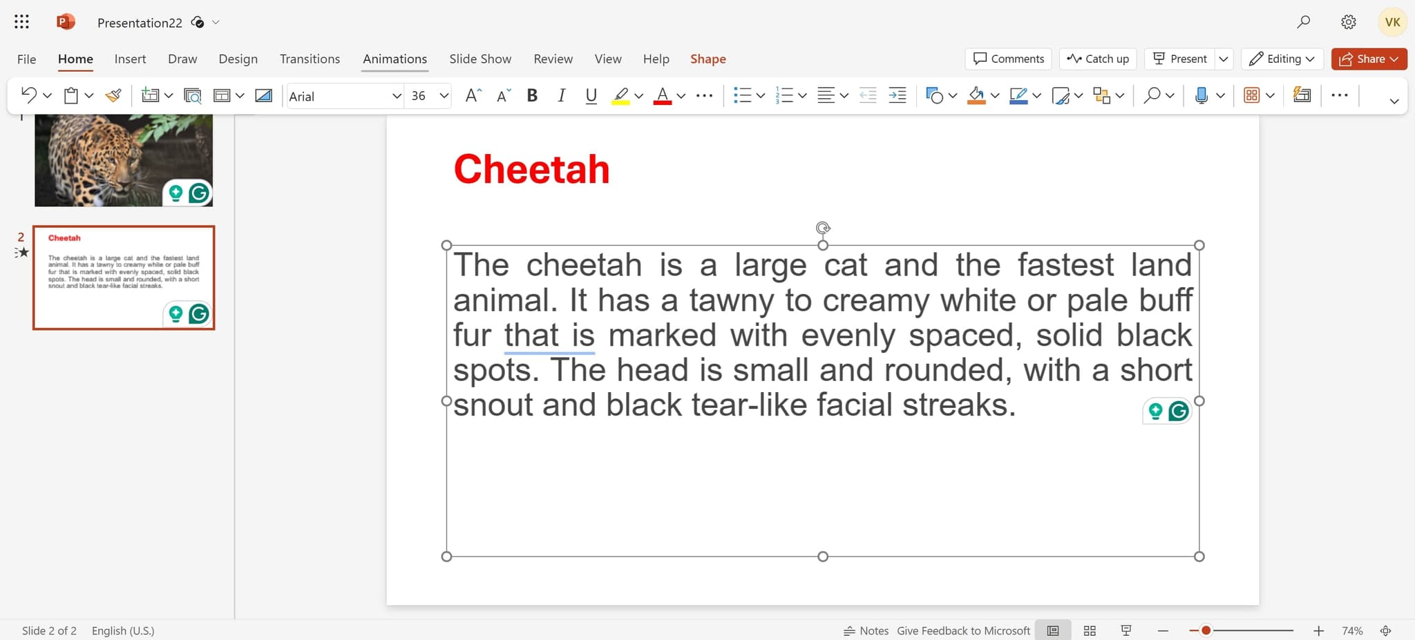 Access the Animations panel