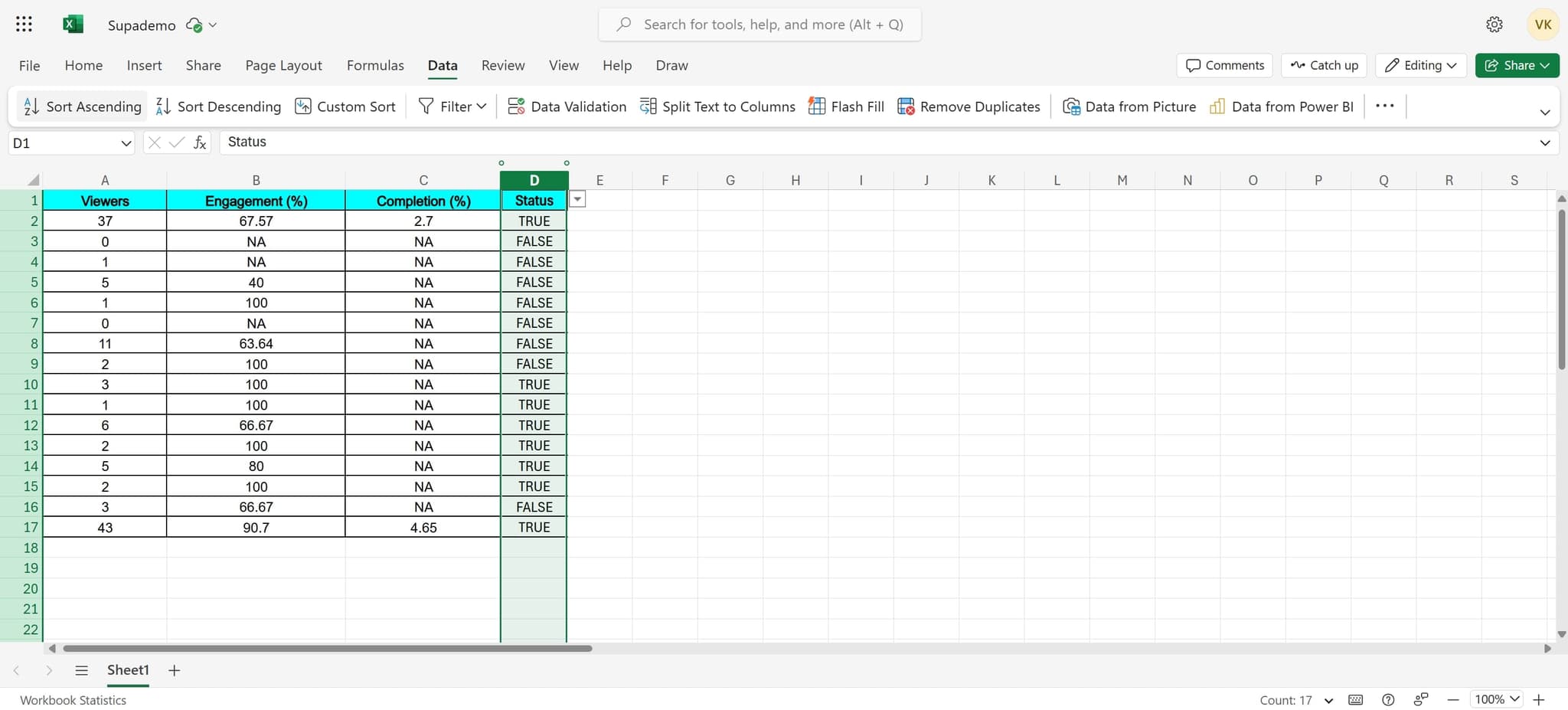 Apply ascending sort