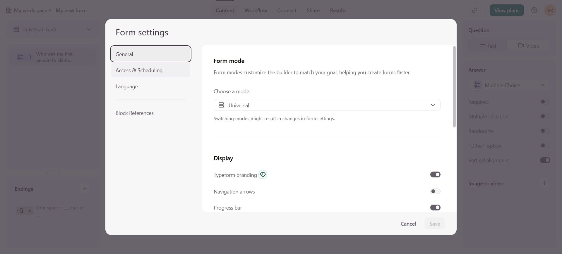 Access the Share or Publish settings